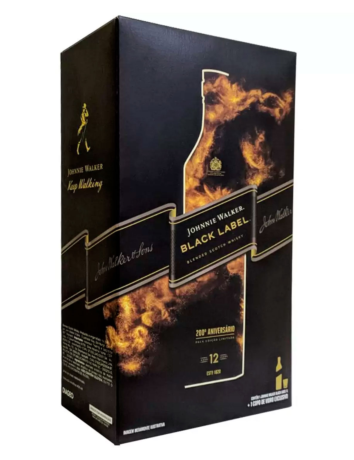 Kit Whisky Johnnie Walker Black Label L Com Copo Exclusivo Imigrantes Bebidas